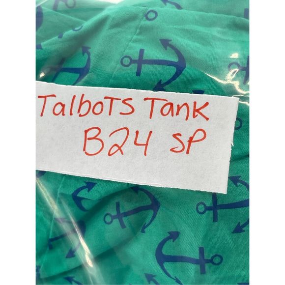 Talbots Tank Top Women Small Petite Green Blue Anchor Ruffle Neck Button Up - Picture 12 of 12
